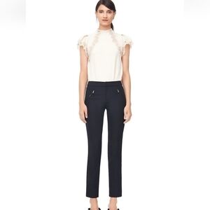 Rebecca Taylor Ava Slim-Leg Ankle Techno Pants in Navy Blue, sz 6